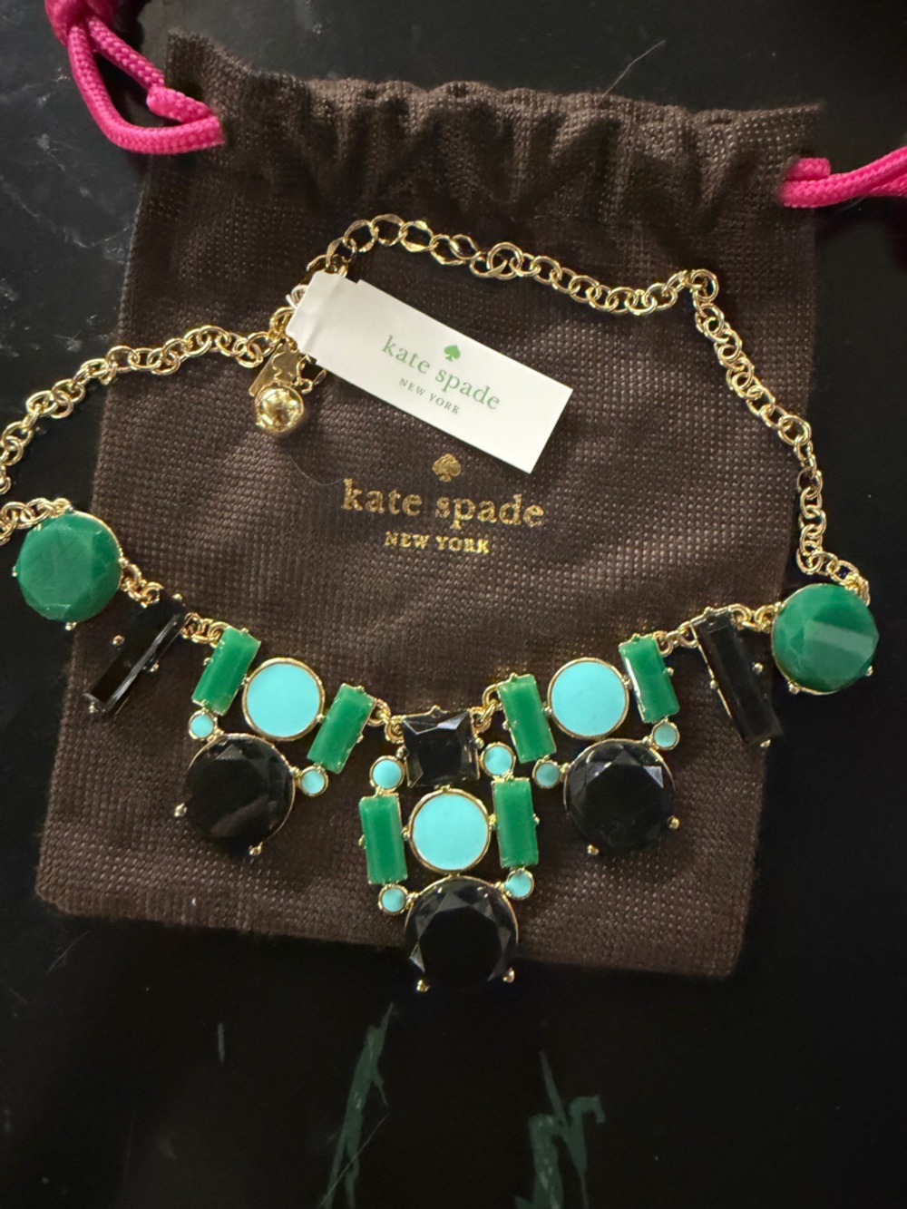 kate spade Gold-Tone Black and Green Crystal Collar Necklace